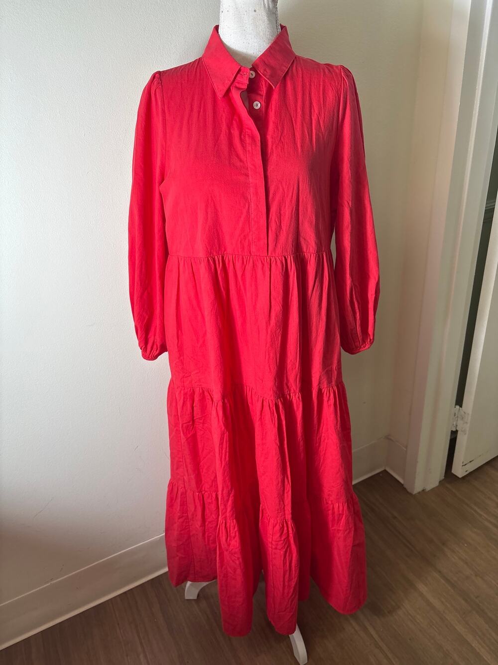Pomander Place Hibiscus Red Tiered Maxi Dress Sz M